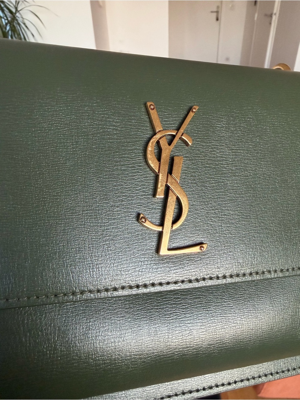 Saint Laurent Sunset Bag, Olive Green Smooth Leather, Chain Strap, Gold Hardware - Picture 7 of 9